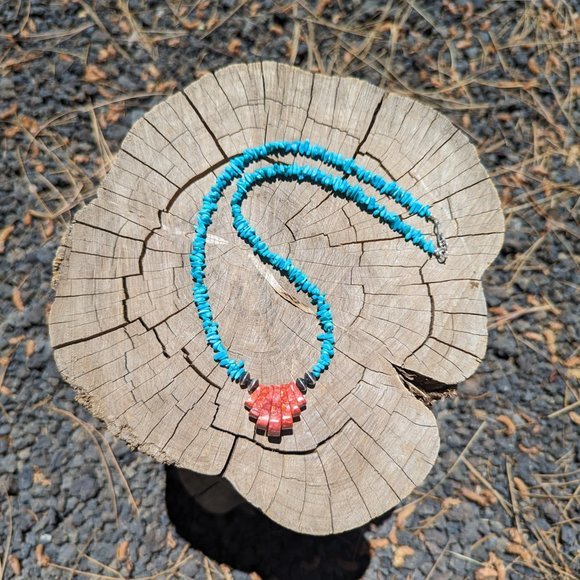 Navajo Necklace Handmade Sleeping Beauty Turquoise & Spiny Oyster NA Jewelry*** - Picture 8 of 10